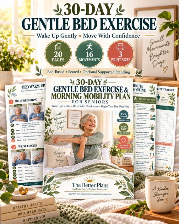 Bed Exercises for Seniors Printable, 30-Day Gentle Morning Mobility Plan, Low Impact Bed Workout and Tracker PDF