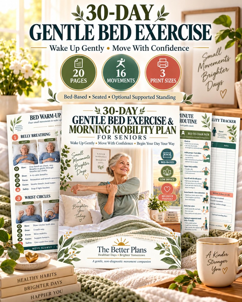 Senior Mobility Exercise Printable, Bed-to-Sit Movement Guide, 30-Day Low Impact Bed Chair Workout with Safety Tracker — original Etsy mockup 3