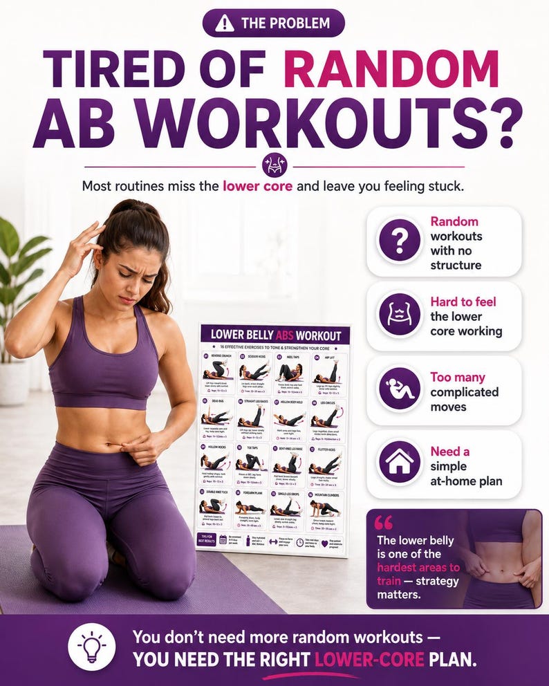 Lower Belly Abs Workout Printable | Core Floor Exercise Chart — original Etsy mockup 2