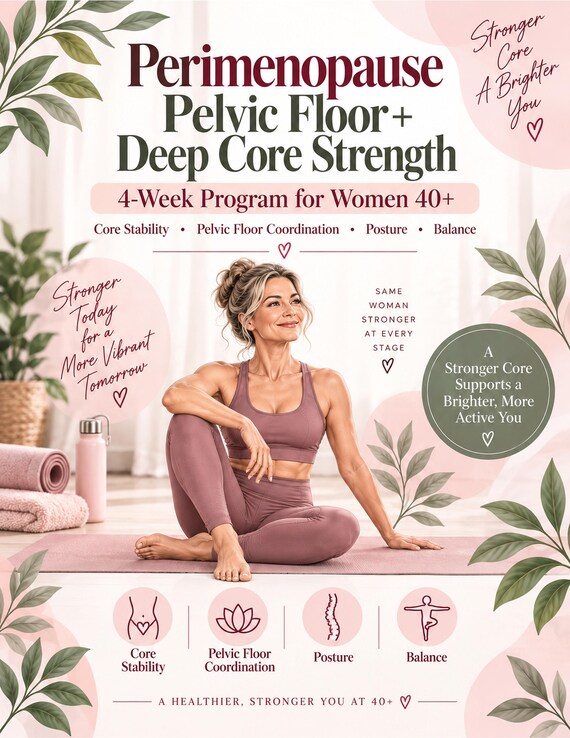 Women 40+ Core Strength Program, Pelvic Floor Coordination, Perimenopause Workout Planner PDF