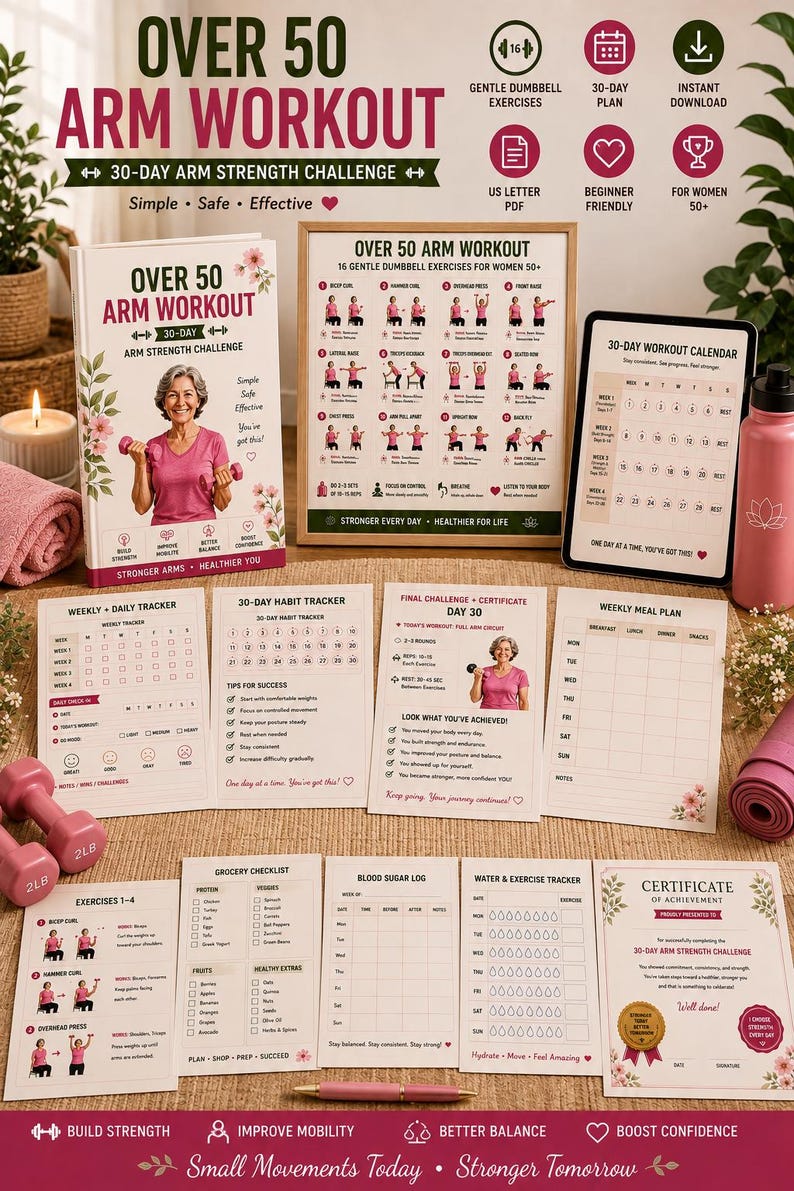 Over 50 Arm Workout Poster | 16 Dumbbell Exercises, Strength Guide (Digital Download) — original Etsy mockup 4