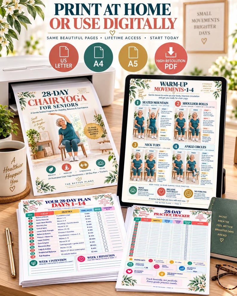 28-Day Chair Yoga for Seniors Printable | Seated Balance & Mobility Plan — original Etsy mockup 4