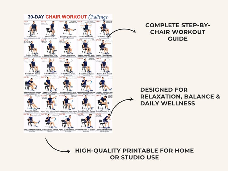30-Day Chair Tai Chi Workout for Seniors, Exercise Plan (PDF) — original Etsy mockup 6