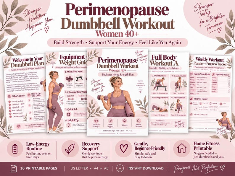 Menopause Strength Training Printable, Beginner Dumbbell Home Workout for Women 40+ — original Etsy mockup 10