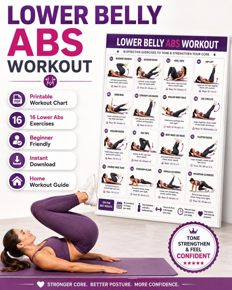 Lower Belly Abs Workout Printable | Core Floor Exercise Chart — original Etsy mockup 8