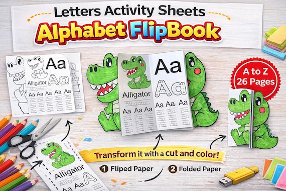 Alphabet Flip Book Printable: ABC Letter Tracing Activity (Digital Download)