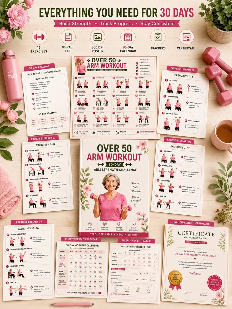 Over 50 Arm Workout Poster | 16 Dumbbell Exercises, Strength Guide (Digital Download) — original Etsy mockup 6