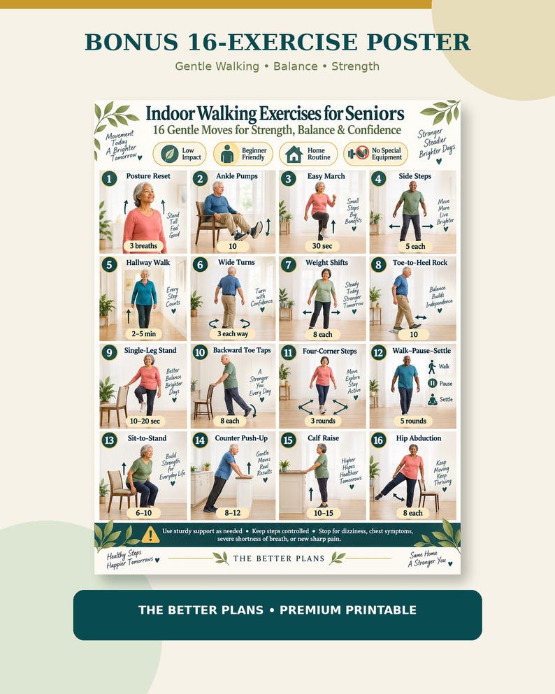 30 Day Indoor Walking Challenge for Seniors, Low Impact Exercise Plan, Balance and Mobility Printable, Senior Fitness PDF — original Etsy mockup 2