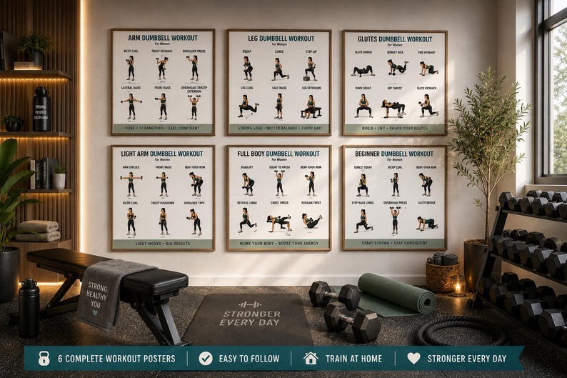 Printable Dumbbell Workout Bundle | Full Body, Arms, Legs, Glutes Exercise Charts (Digital Download) — original Etsy mockup 14