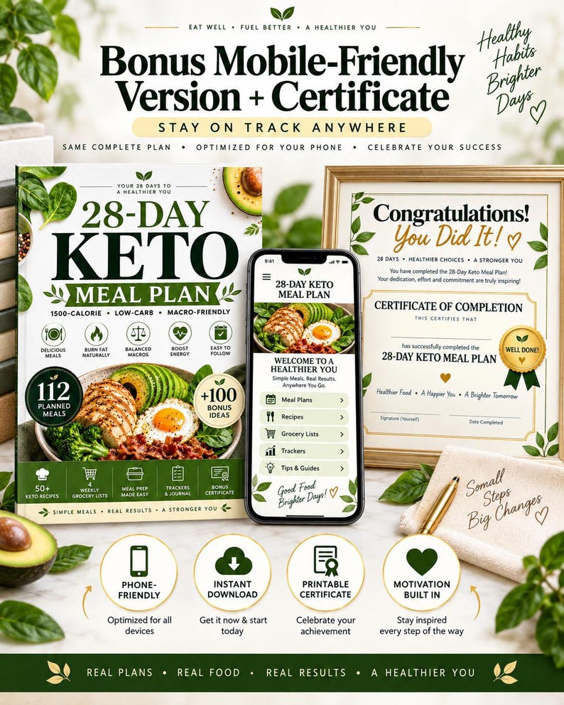 Keto Meal Planner Bundle, 191-Page Printable with 50 Recipes, Trackers & Meal Prep Guides — original Etsy mockup 7