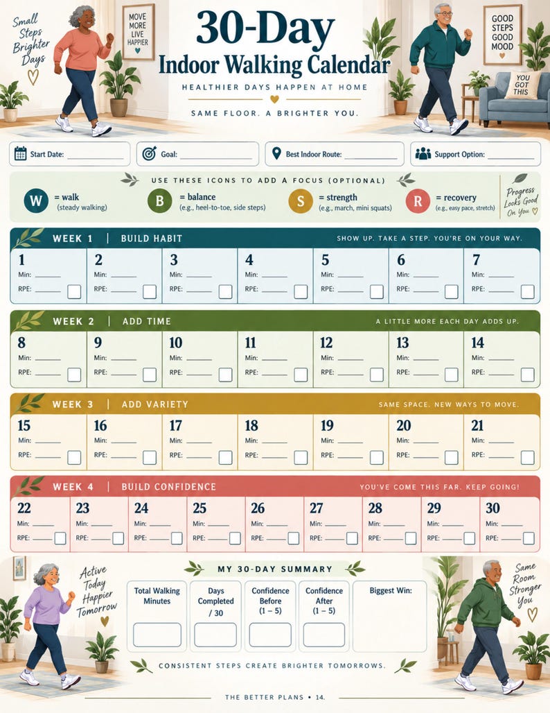 30 Day Indoor Walking Challenge for Seniors, Low Impact Exercise Plan, Balance and Mobility Printable, Senior Fitness PDF — original Etsy mockup 9