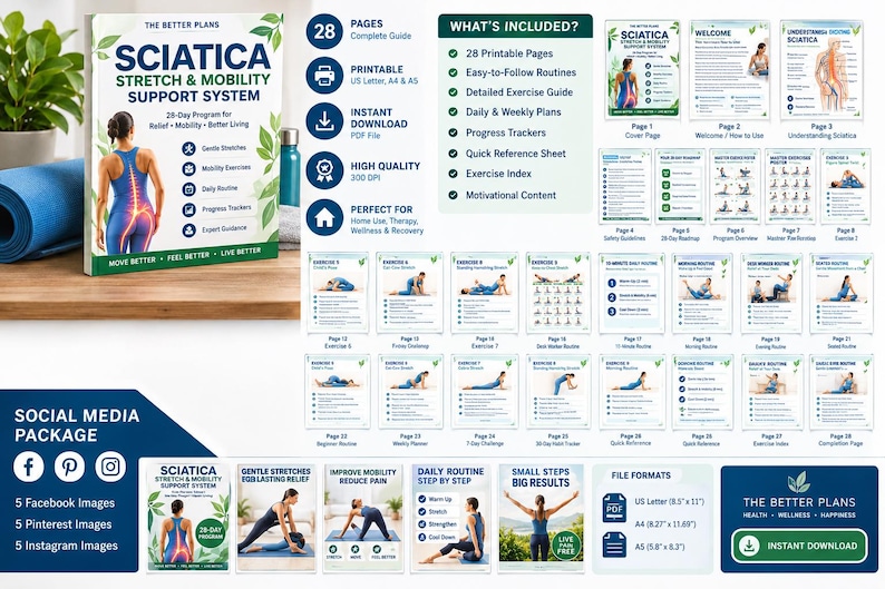 Sciatica Exercises Printable Bundle, Gentle Lower Back Stretches, Nerve Glides & Daily Mobility Routines — original Etsy mockup 10
