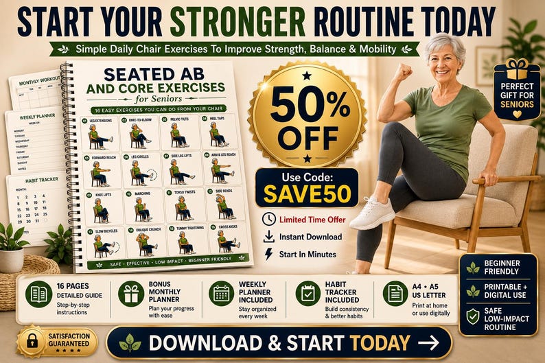 Chair Workout Printable PDF | Seated Ab Core Exercises for Seniors (Digital Download) — original Etsy mockup 8