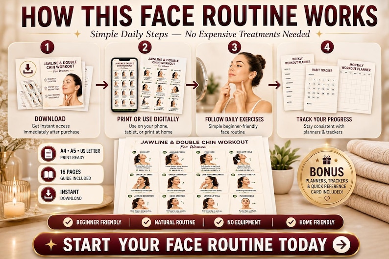 Jawline & Double Chin Exercises Printable | Face Yoga Neck Workout Chart — original Etsy mockup 5