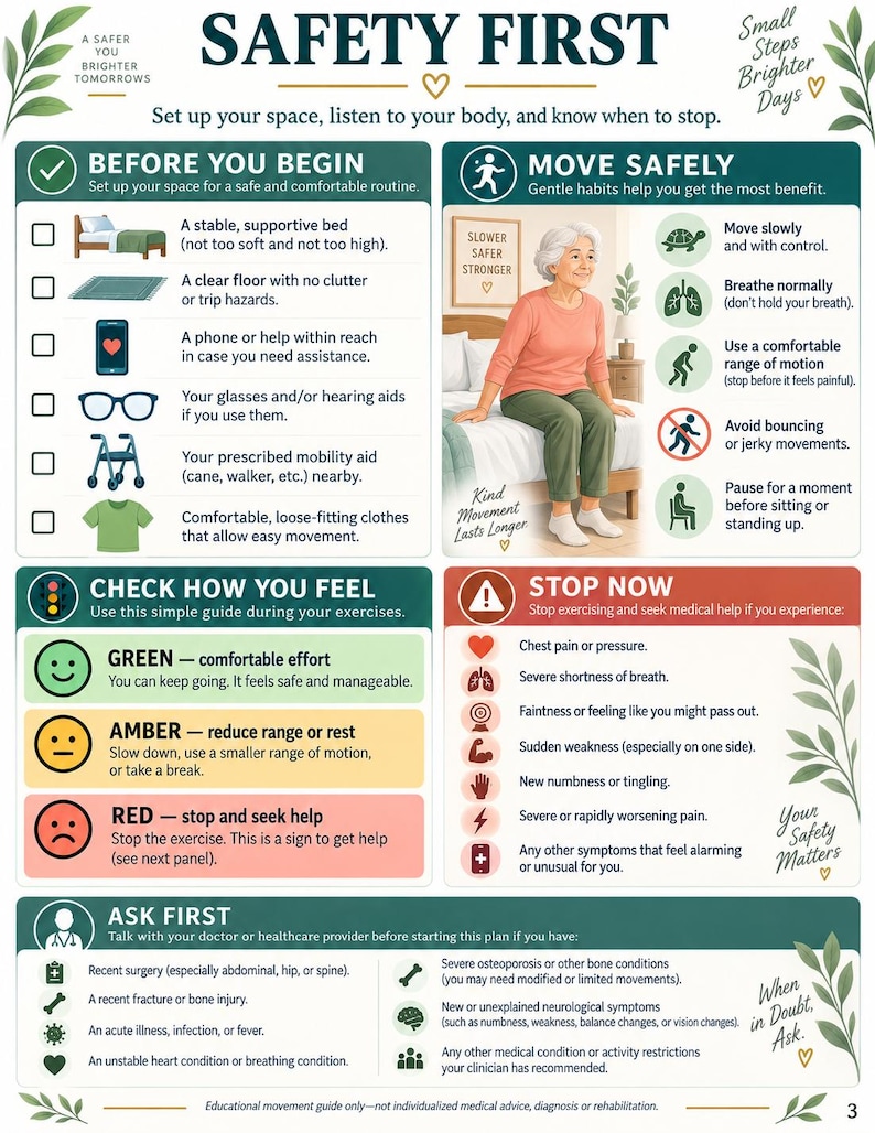 Senior Mobility Exercise Printable, Bed-to-Sit Movement Guide, 30-Day Low Impact Bed Chair Workout with Safety Tracker — original Etsy mockup 10