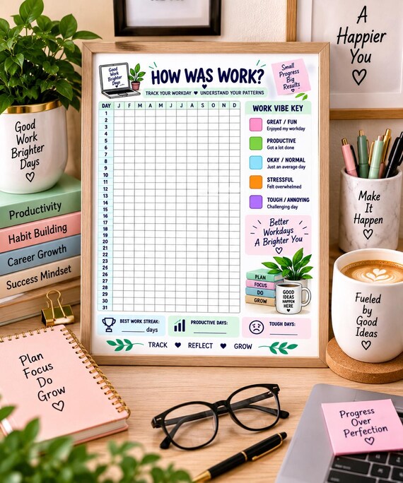Work Vibe Tracker Printable, How Was Work Tracker, Daily Work Mood Log, Productivity Tracker, Career Wellness Planner, Work Journal PDF