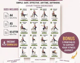 Chair Thigh Exercises for Women | Seated Leg Workout Chart (Instant Download)