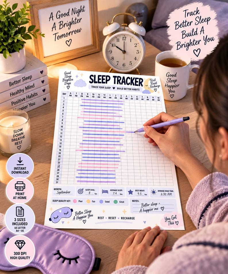 Sleep Journal Printable, Monthly Habit Tracker, Sleep Schedule Log, Bedtime Routine Planner, Sleep Quality Tracker, Wellness Journal PDF — original Etsy mockup 6