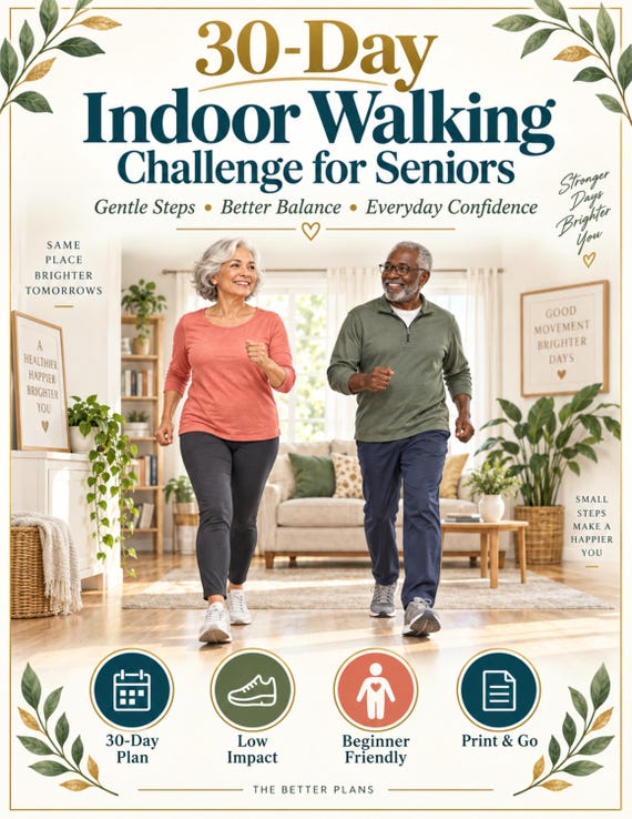 Balance and Mobility Exercises for Seniors, Indoor Walking Plan, Fall Prevention Workout Printable, 30 Day Senior Challenge