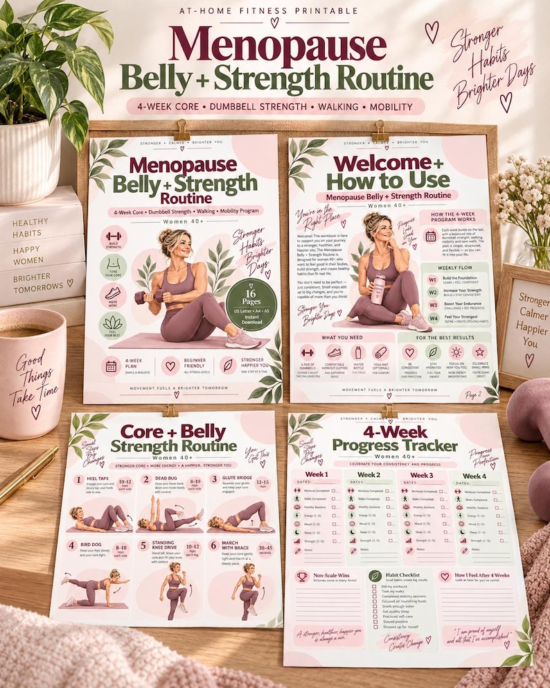 Women 40+ Strength Workout Plan, Menopause Core & Dumbbell Routine, 4-Week Walking Fitness Printable — original Etsy mockup 10