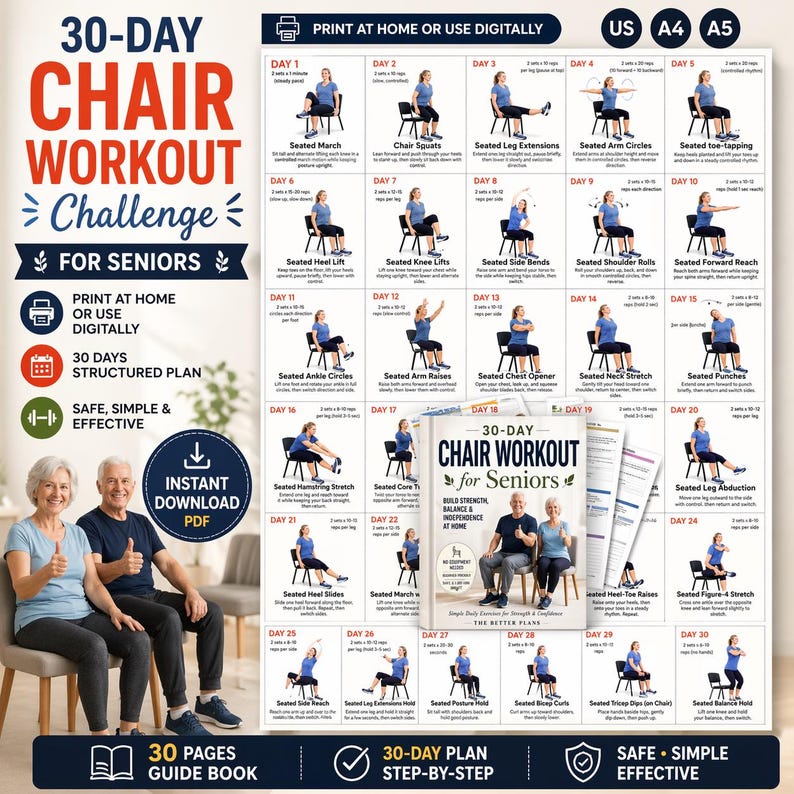 30-Day Chair Tai Chi for Women Printable, Gentle Seated Balance & Mobility Workout, Senior Exercise Plan PDF — original Etsy mockup 3