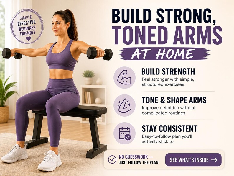 Seated Dumbbell Arm Workout for Women Printable | Chair Upper-Body Exercise Chart — original Etsy mockup 4