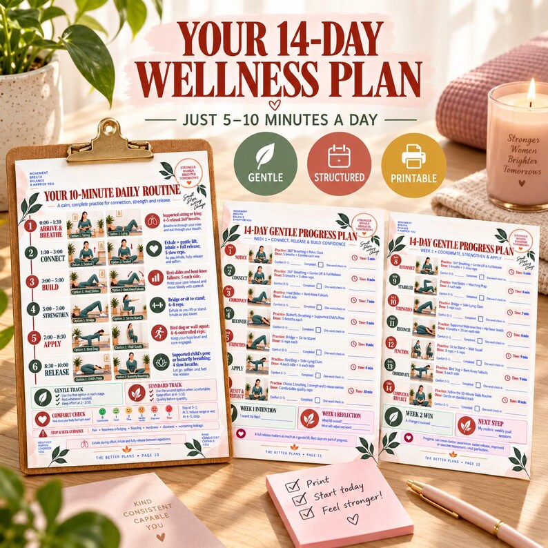 Pelvic Floor Exercises for Women, 14 Day Wellness Plan, Kegel Alternative Guide, Printable Workout Tracker, Instant Download — original Etsy mockup 4