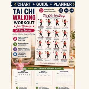 Tai Chi Walking Workout Chart for Women, Seniors Balance Exercise (PDF Download)