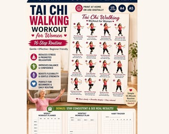 Tabla de ejercicios de Tai Chi caminando para mujeres y personas mayores (ejercicios de equilibrio) (descarga en PDF)