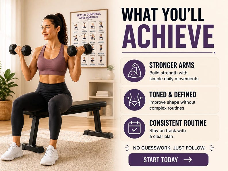 Seated Dumbbell Arm Workout for Women Printable | Chair Upper-Body Exercise Chart — original Etsy mockup 5