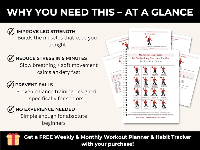 Tai Chi Walking Workout for Men Printable, Senior Balance & Mobility Exercise Chart, Gentle Fitness Routine PDF — original Etsy mockup 5
