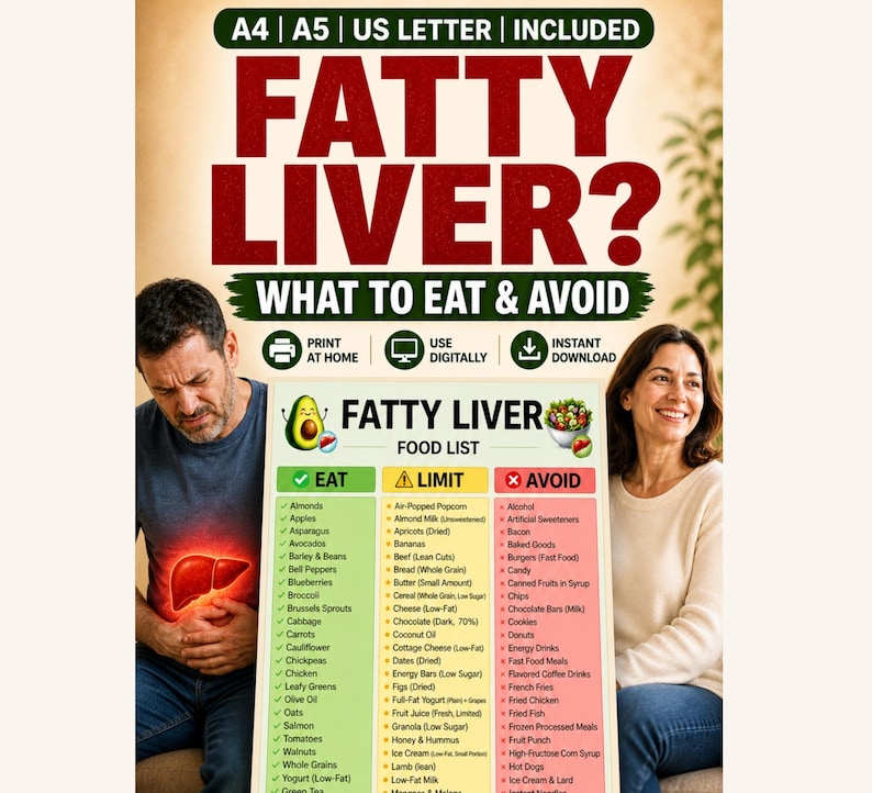 Fatty Liver Food List Printable | NAFLD/NASH Grocery Guide & Food Chart — original Etsy mockup 2