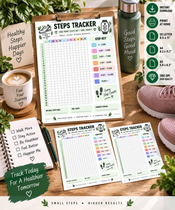Steps Tracker Printable, Year in Pixels Step Tracker, Walking Tracker, Daily Steps Log, Fitness Habit Tracker, Wellness Planner PDF