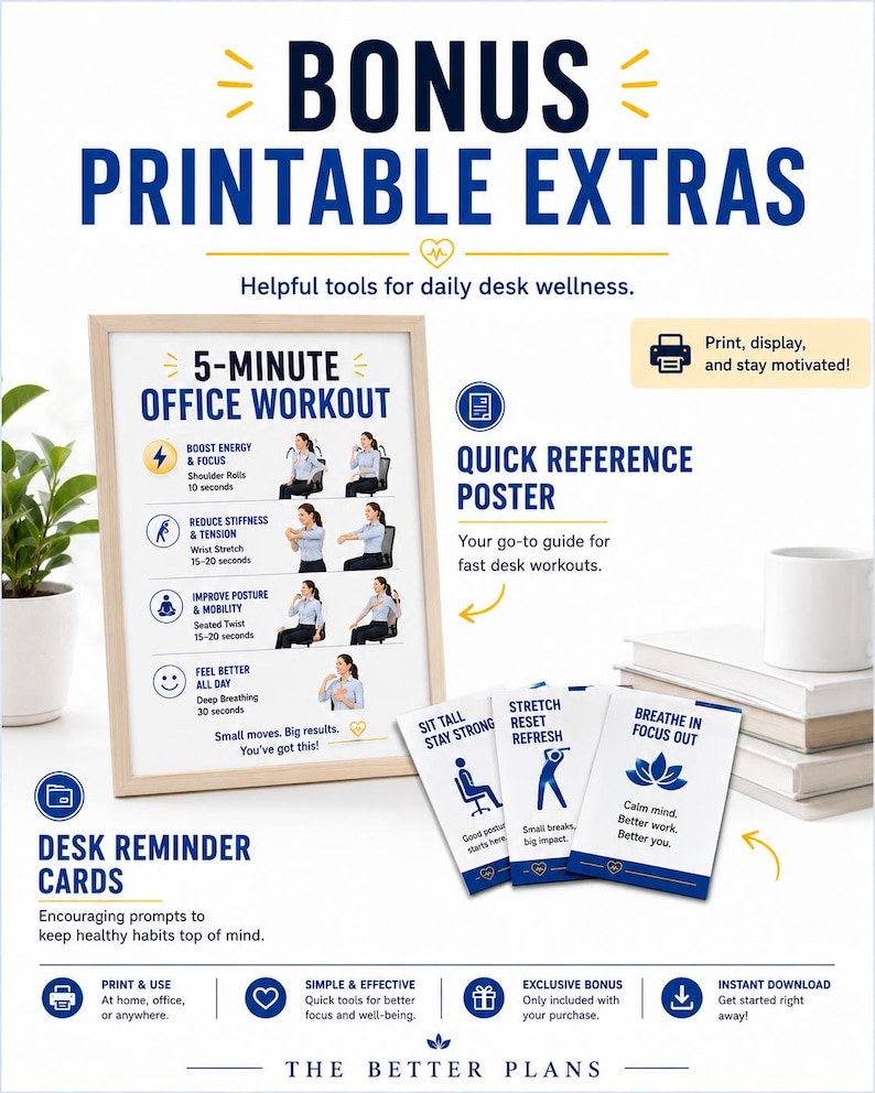 5-Minute Office Workout Printable PDF, Desk Exercise Guide, Tracker & 30-Day Challenge — original Etsy mockup 10