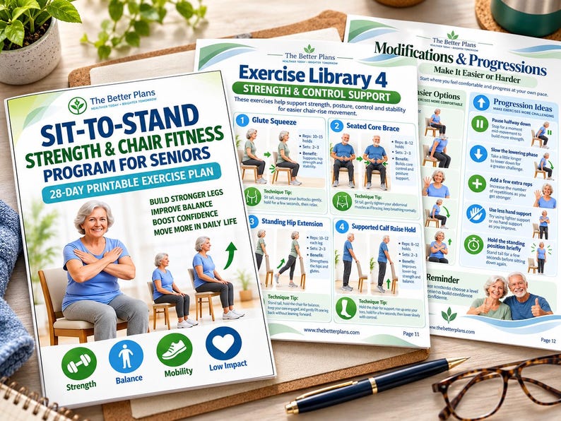 Chair Rise Strength Program for Seniors | Sit to Stand Exercise Plan, 28-Day Printable PDF — original Etsy mockup 7