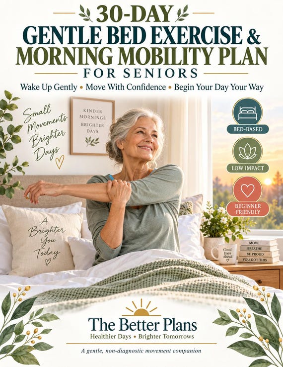 Morning Mobility Routine for Seniors, Gentle 10-Minute Bed and Seated Exercise Plan, 30-Day Printable Wellness Tracker