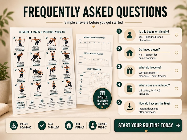Dumbbell Back Workout Printable | Posture & Upper-Body Strength Exercise Chart — original Etsy mockup 7