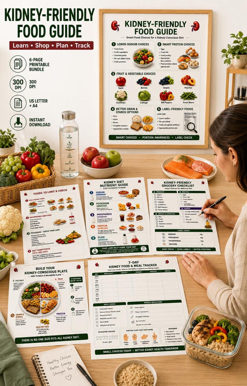 Kidney-Friendly Food Guide, Grocery Checklist, Meal Planner (PDF) — original Etsy mockup 14