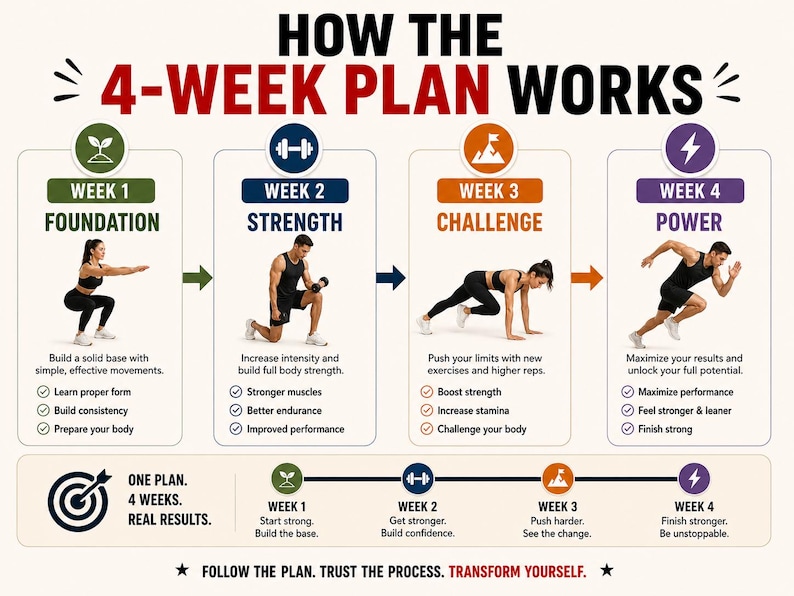 4-Week Full-Body Workout Plan Printable | Beginner Home Fitness Program — original Etsy mockup 4