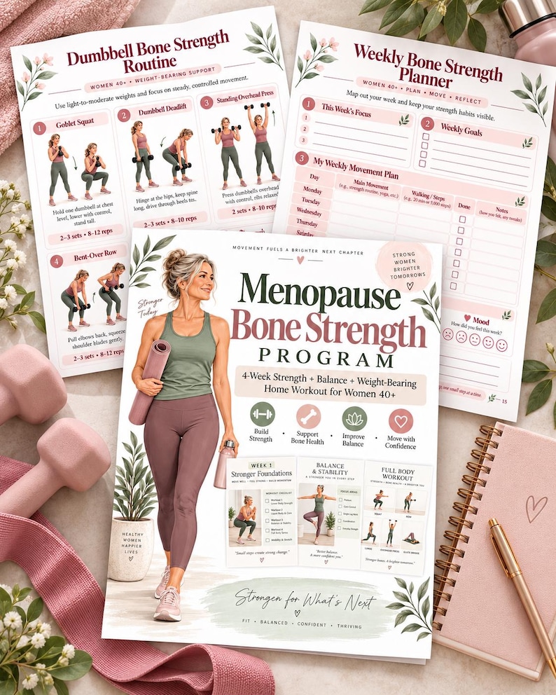 Women 40+ Bone Strength Workout, Menopause Strength Training, Balance, Walking & Mobility Printable — original Etsy mockup 6