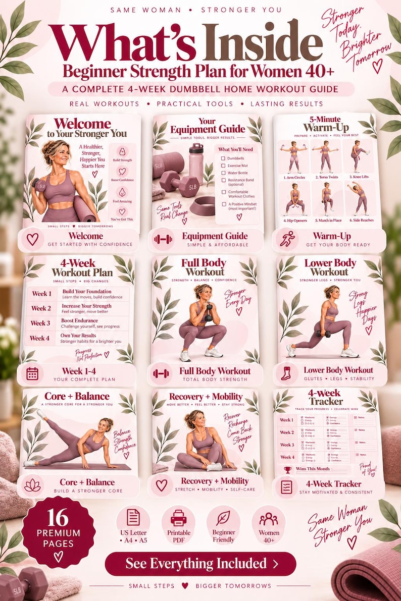 4 Week Dumbbell Workout for Women 40+, Beginner Home Strength Training PDF — original Etsy mockup 6