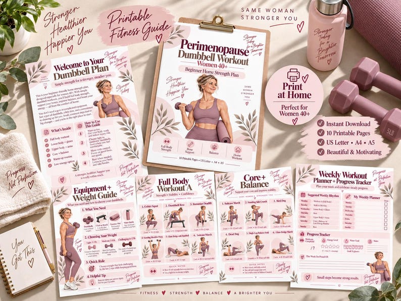 Menopause Strength Training Printable, Beginner Dumbbell Home Workout for Women 40+ — original Etsy mockup 11