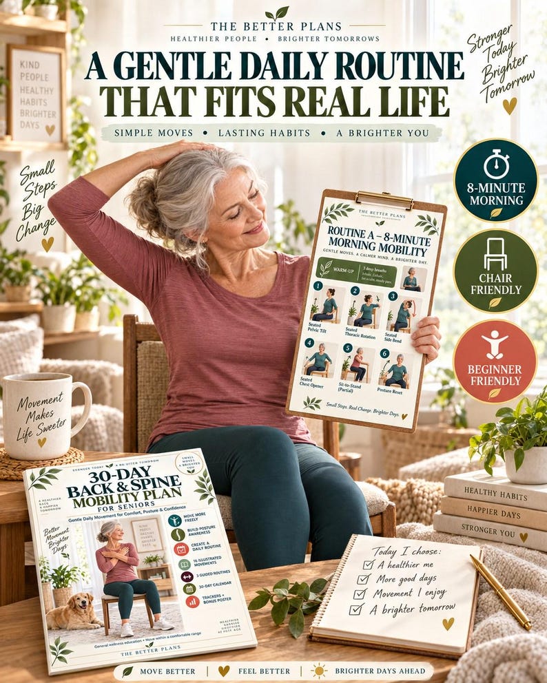 30-Day Back Mobility Plan for Seniors, Gentle Spine Exercise Printable, Seated Routines, Calendar and Tracker — original Etsy mockup 5