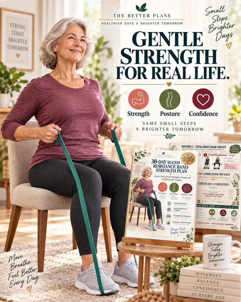 Senior Chair Resistance Band Workout, 30-Day Seated Exercise Printable, Low Impact Strength and Mobility Plan — original Etsy mockup 9