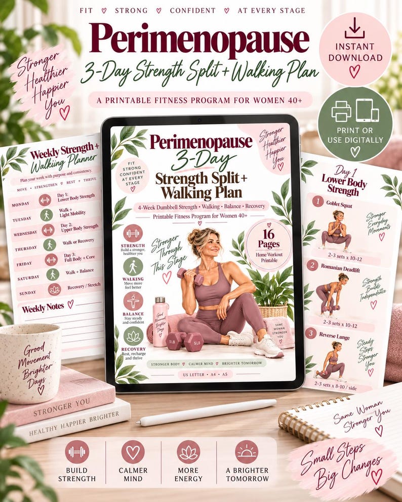 4-Week Perimenopause Dumbbell Workout and Walking Plan — original Etsy mockup 3