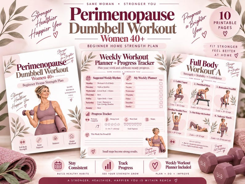 Menopause Strength Training Printable, Beginner Dumbbell Home Workout for Women 40+ — original Etsy mockup 8