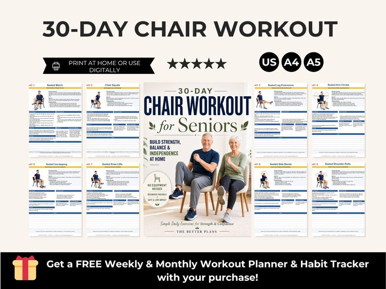 30-Day Chair Tai Chi Workout for Seniors, Exercise Plan (PDF) — original Etsy mockup 2