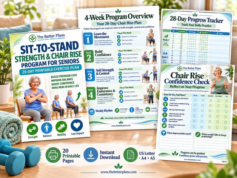 Chair Rise Strength Program for Seniors | Sit to Stand Exercise Plan, 28-Day Printable PDF — original Etsy mockup 11