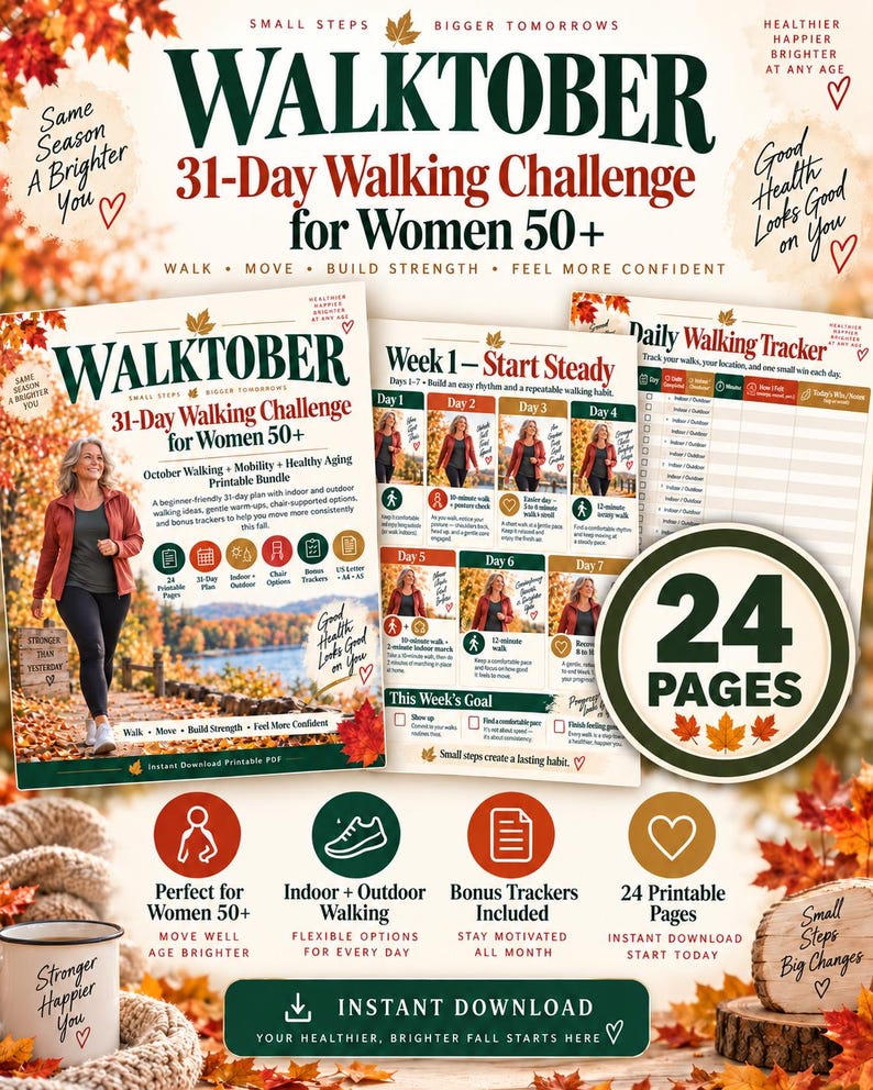 WALKTOBER 31-Day Walking Challenge for Women 50+, October Fitness & Walking Tracker Printable — original Etsy mockup 3