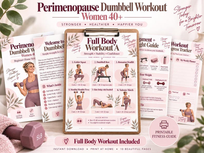 Menopause Strength Training Printable, Beginner Dumbbell Home Workout for Women 40+ — original Etsy mockup 5